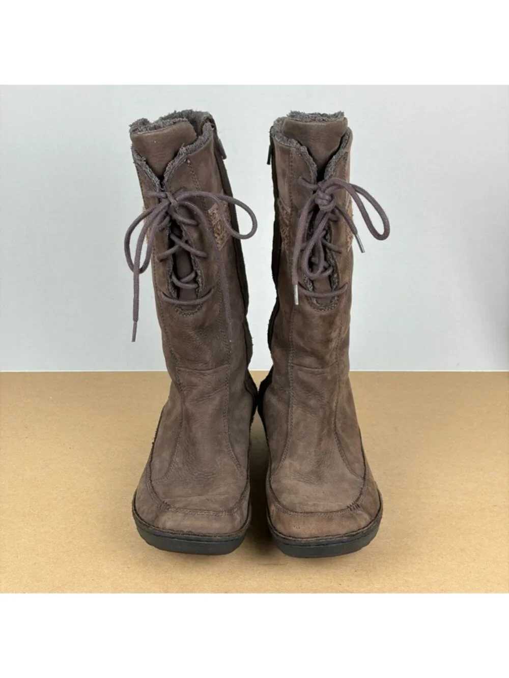 Teva Kira Suede Lace Up Boots Womens 8 Brown Side Zip Casual Comfort Tall